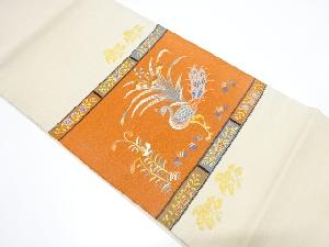 アンティーク　綴れ　孔雀に草花模様織り出し袋帯（材料）